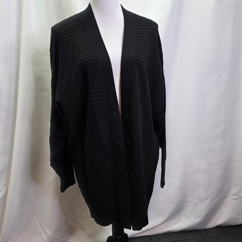Express Black Ribbed Oversized Button Front Cardi… - image 4